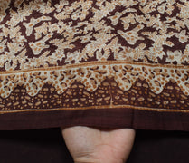 Sushila Vintage Brown Scrap Saree 100% Pure Silk Printed Floral Sari Fabric