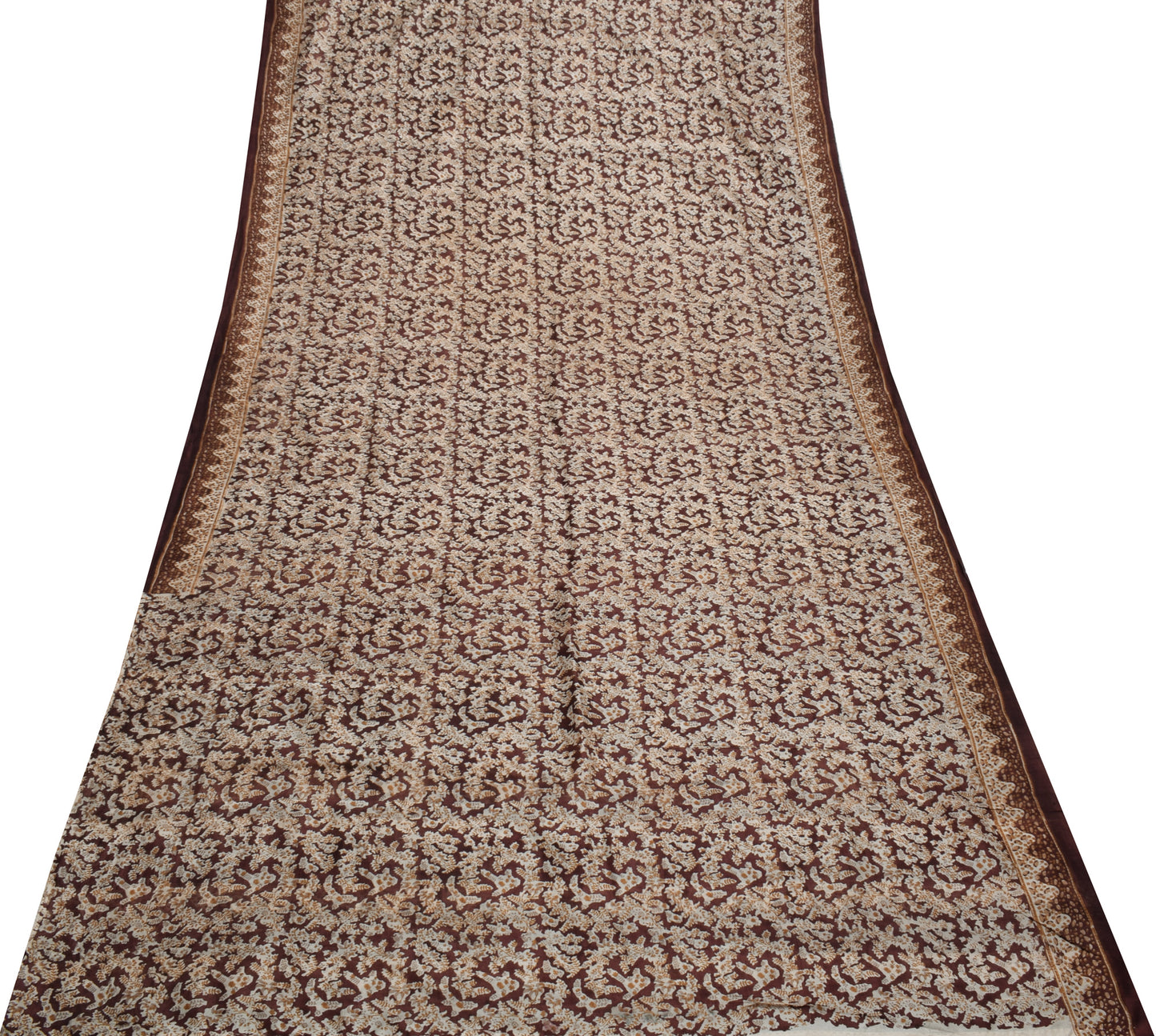 Sushila Vintage Brown Scrap Saree 100% Pure Silk Printed Floral Sari Fabric