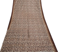 Sushila Vintage Brown Scrap Saree 100% Pure Silk Printed Floral Sari Fabric