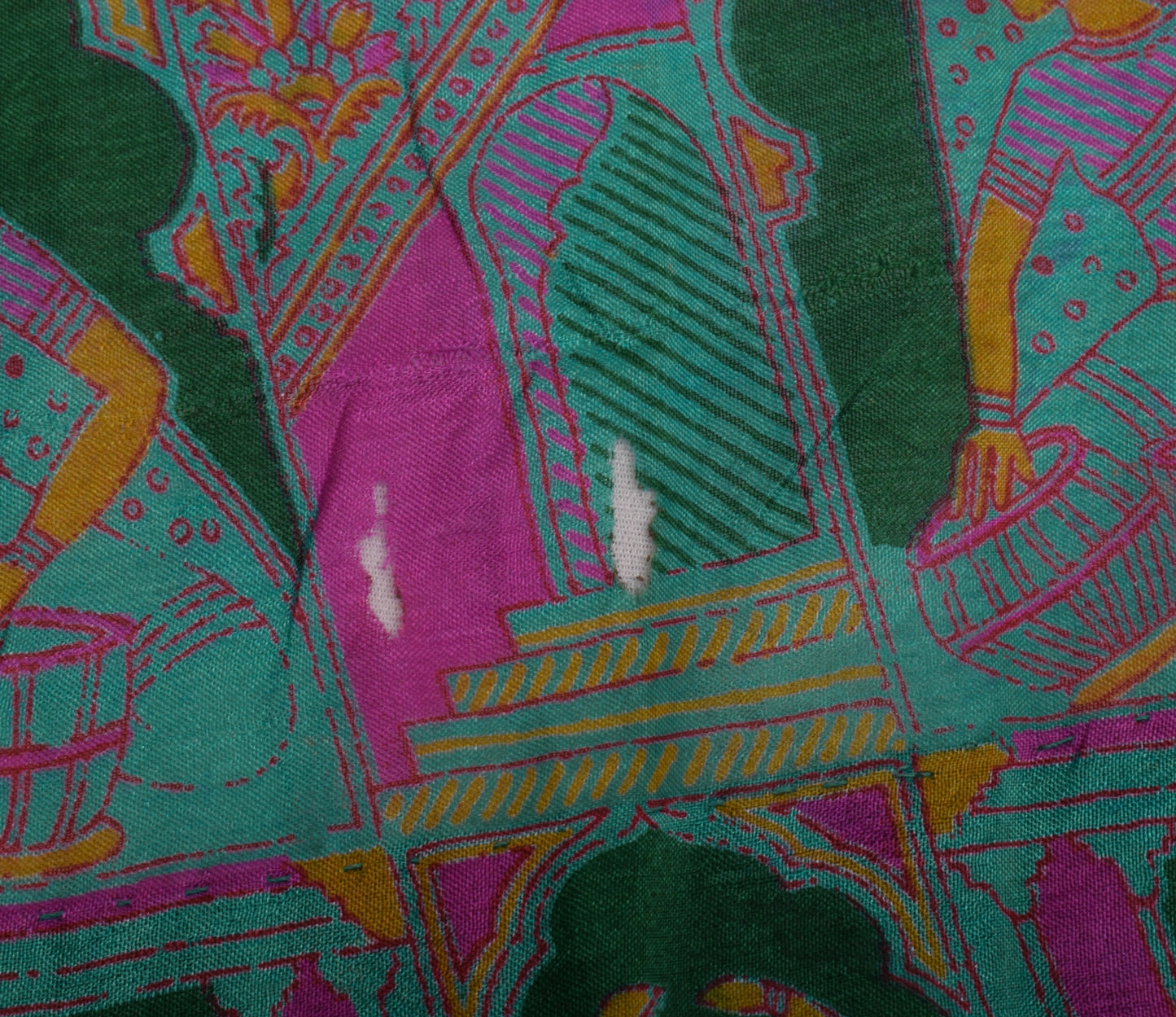 Sushila Vintage Indian Scrap Saree 100% Pure Silk Printed Humans Sari Fabric