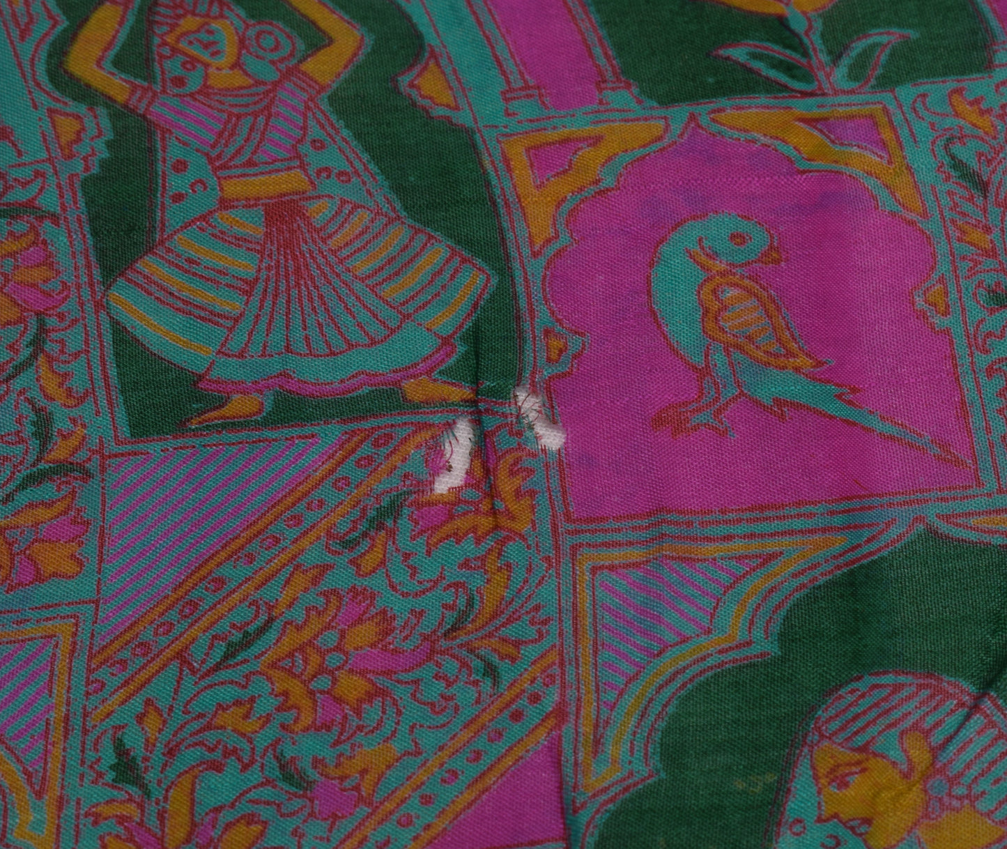 Sushila Vintage Indian Scrap Saree 100% Pure Silk Printed Humans Sari Fabric