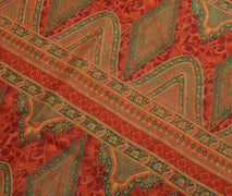 Sushila Vintage Orange Scrap Saree 100% Pure Silk Printed Floral Sari Fabric