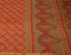 Sushila Vintage Orange Scrap Saree 100% Pure Silk Printed Floral Sari Fabric