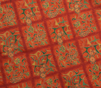 Sushila Vintage Orange Scrap Saree 100% Pure Silk Printed Floral Sari Fabric