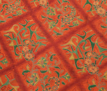 Sushila Vintage Orange Scrap Saree 100% Pure Silk Printed Floral Sari Fabric