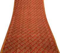 Sushila Vintage Orange Scrap Saree 100% Pure Silk Printed Floral Sari Fabric