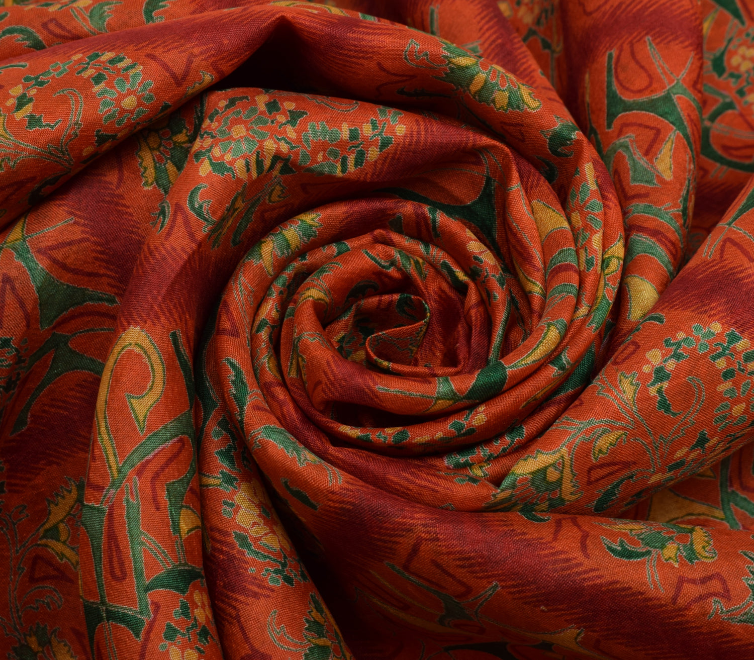 Sushila Vintage Orange Scrap Saree 100% Pure Silk Printed Floral