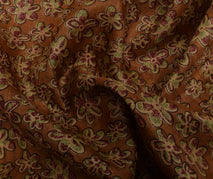 Sushila Vintage Brown Scrap Saree 100% Pure Silk Printed Floral Sari Fabric