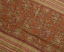 Sushila Vintage Brown Scrap Saree 100% Pure Silk Printed Floral Sari Fabric