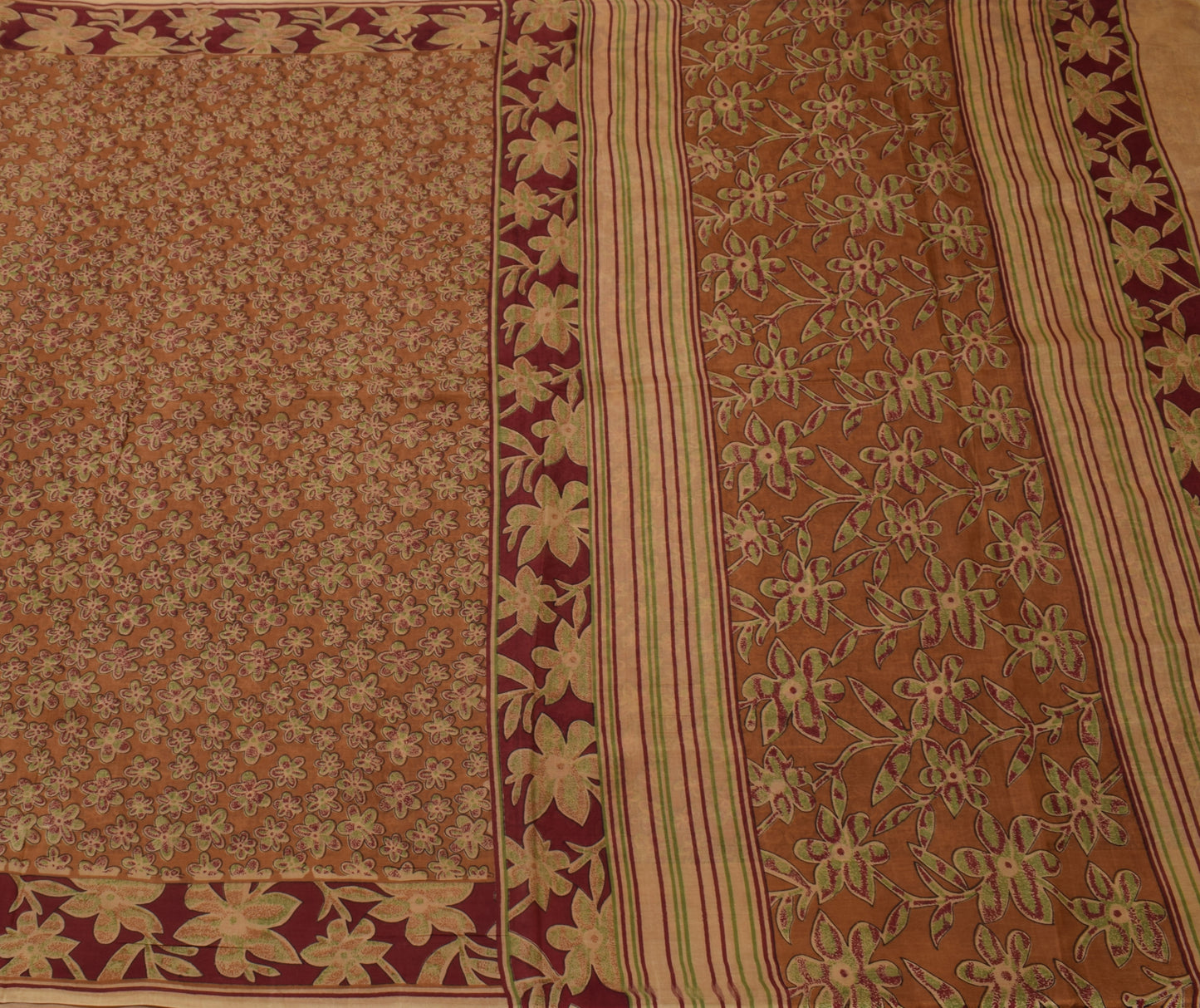 Sushila Vintage Brown Scrap Saree 100% Pure Silk Printed Floral Sari Fabric