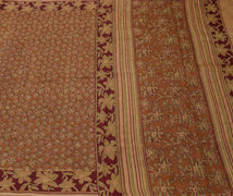 Sushila Vintage Brown Scrap Saree 100% Pure Silk Printed Floral Sari Fabric