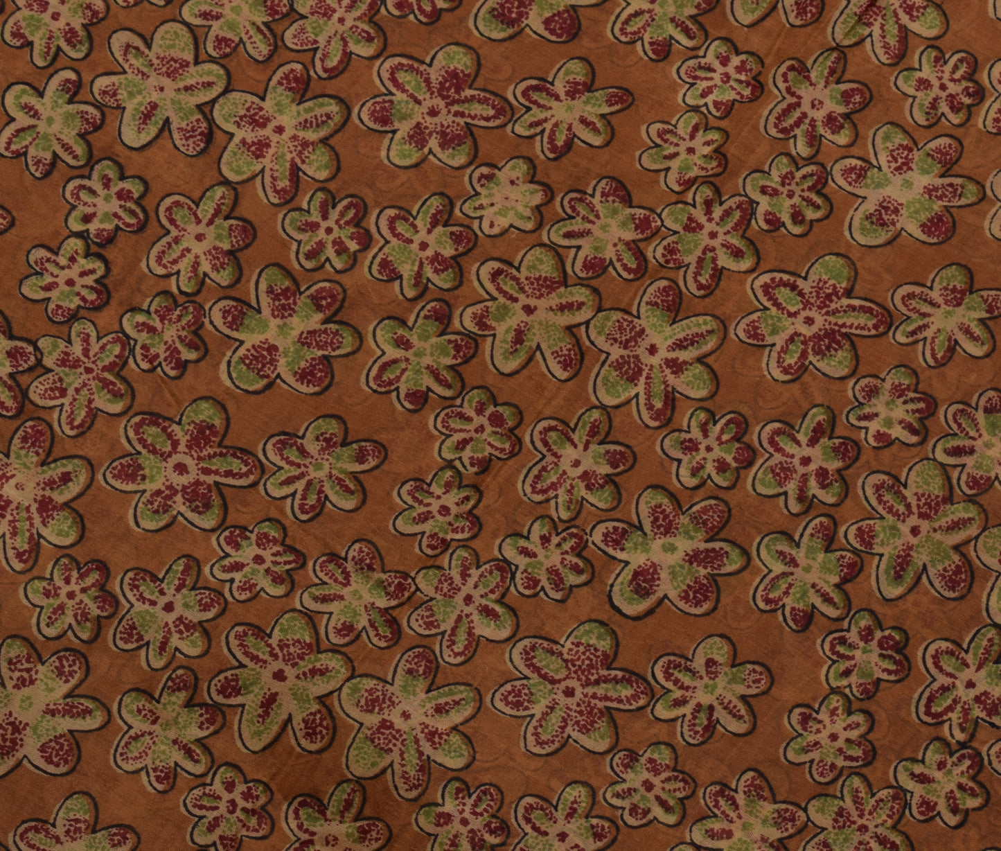 Sushila Vintage Brown Scrap Saree 100% Pure Silk Printed Floral Sari Fabric
