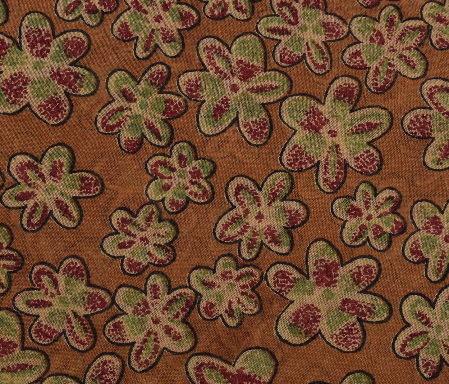 Sushila Vintage Brown Scrap Saree 100% Pure Silk Printed Floral Sari Fabric