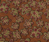 Sushila Vintage Brown Scrap Saree 100% Pure Silk Printed Floral Sari Fabric
