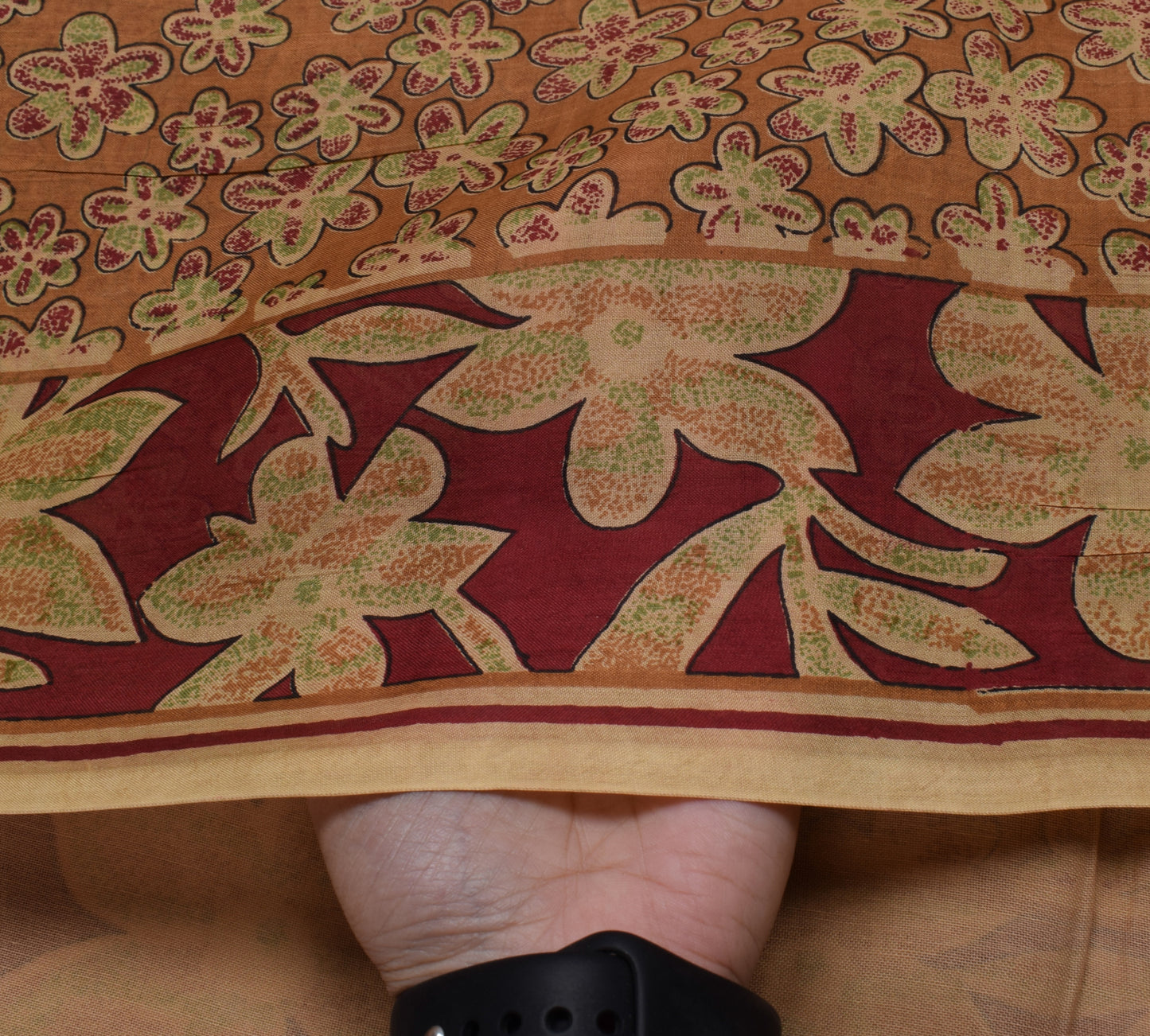Sushila Vintage Brown Scrap Saree 100% Pure Silk Printed Floral Sari Fabric