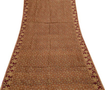 Sushila Vintage Brown Scrap Saree 100% Pure Silk Printed Floral Sari Fabric