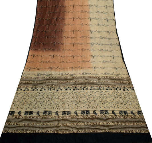 Sushila Vintage Indian Scrap Saree 100% Pure Silk Printed Floral Sari Fabric