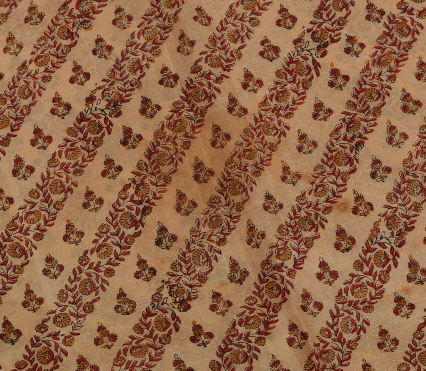 Sushila Vintage Light Brown Scrap Saree Pure Silk Printed Floral Sari Fabric
