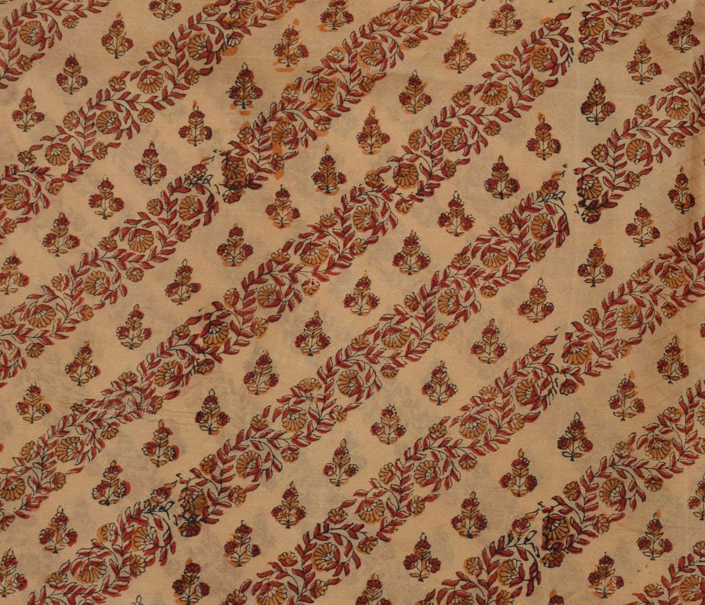 Sushila Vintage Light Brown Scrap Saree Pure Silk Printed Floral Sari Fabric