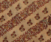 Sushila Vintage Light Brown Scrap Saree Pure Silk Printed Floral Sari Fabric