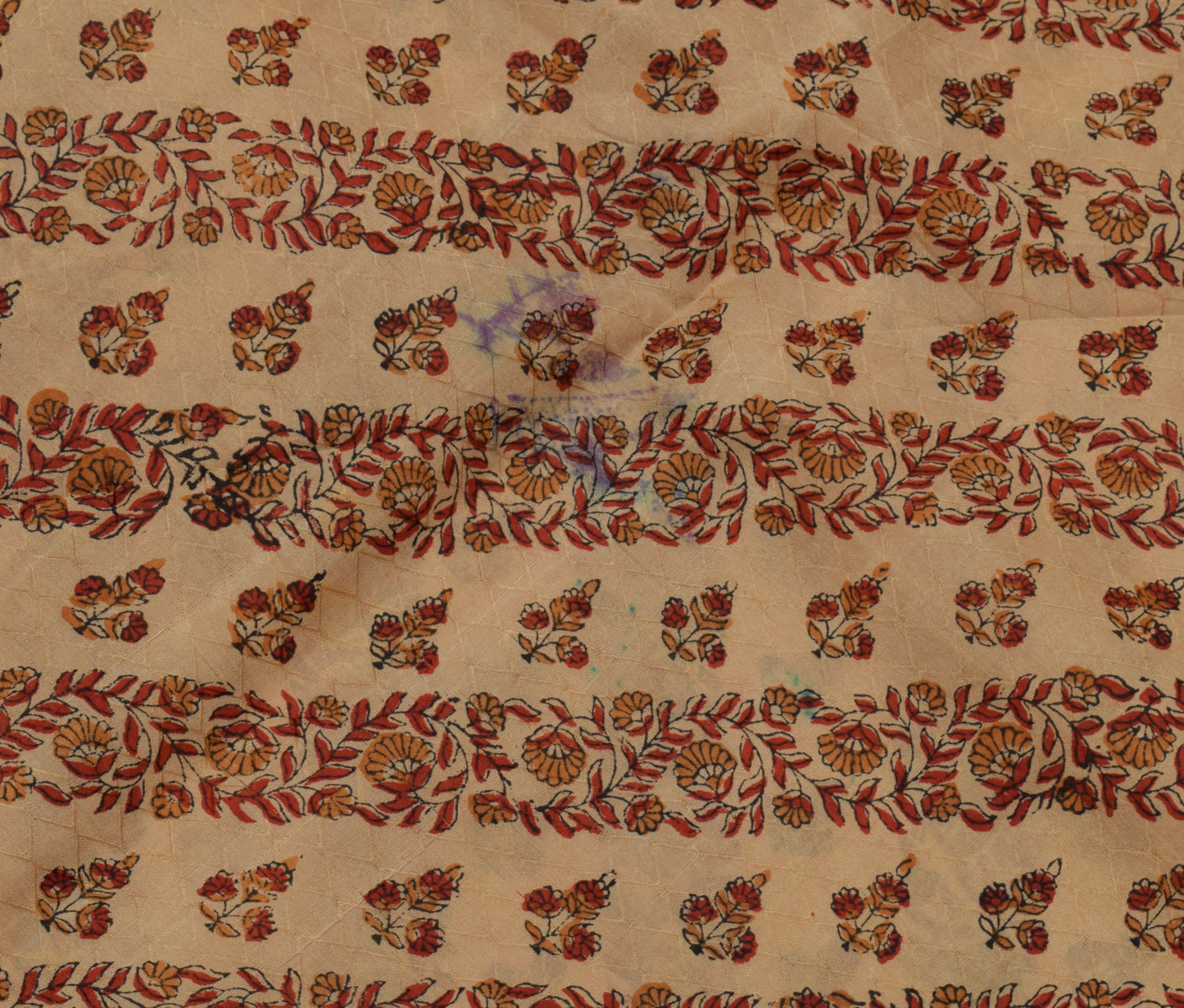 Sushila Vintage Light Brown Scrap Saree Pure Silk Printed Floral Sari Fabric