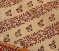Sushila Vintage Light Brown Scrap Saree Pure Silk Printed Floral Sari Fabric