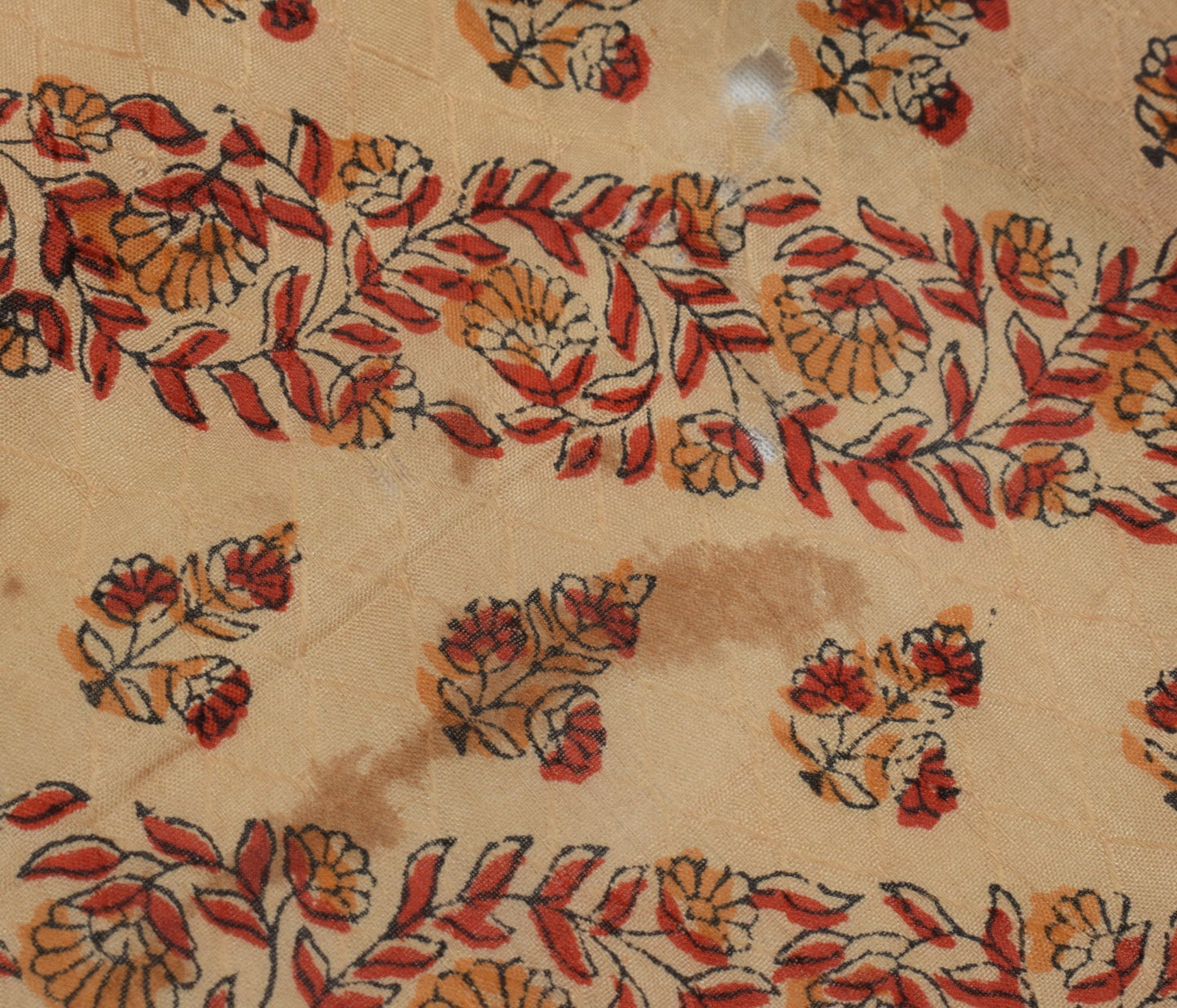 Sushila Vintage Light Brown Scrap Saree Pure Silk Printed Floral Sari Fabric