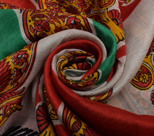 Sushila Vintage Multi-Color Scrap Saree Pure Silk Printed 5 Yard Sari Fabric