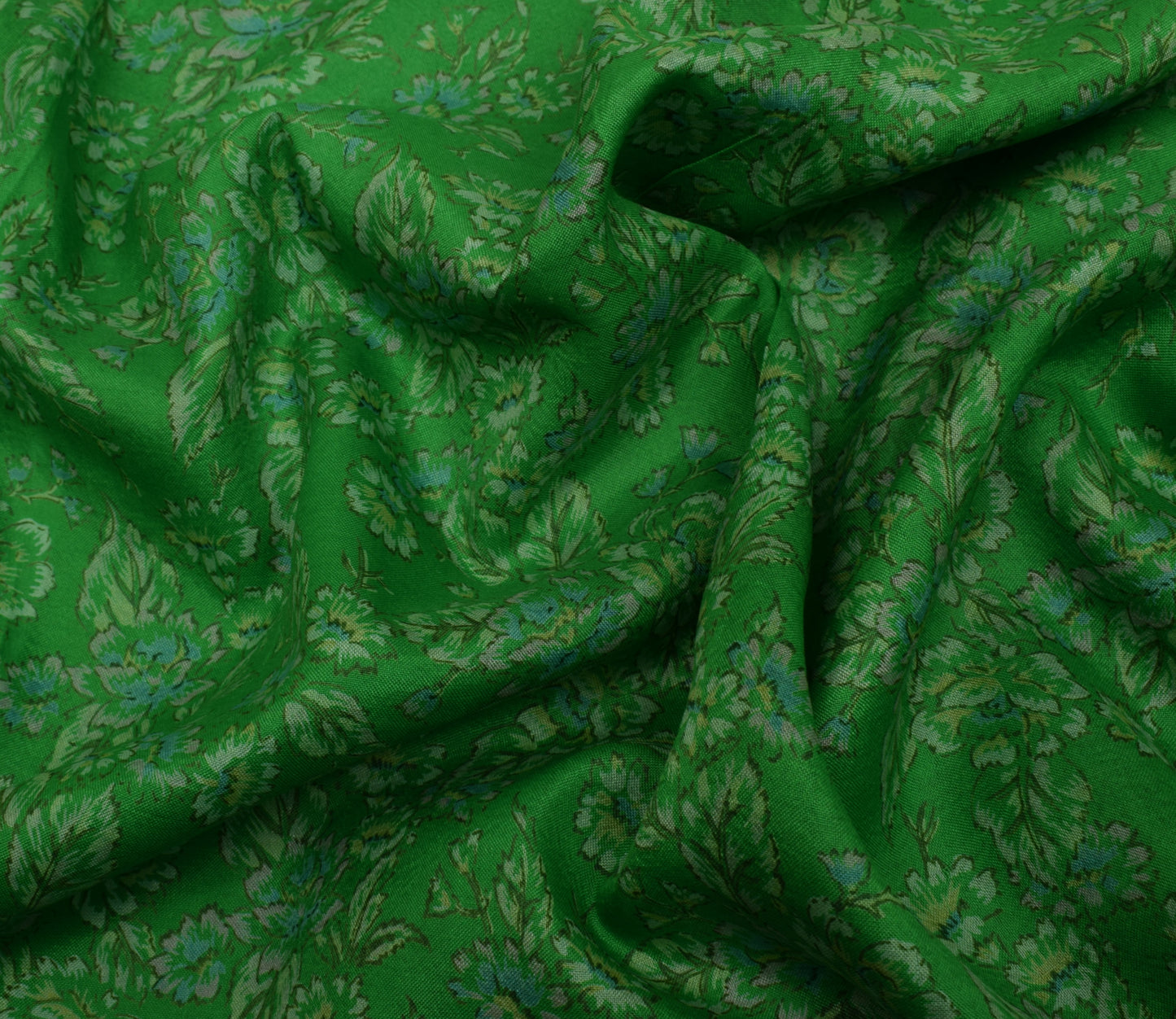 Sushila Vintage Green Scrap Saree 100% Pure Silk Printed Floral Sari Fabric