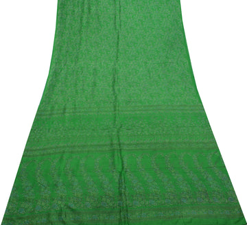 Sushila Vintage Green Scrap Saree 100% Pure Silk Printed Floral Sari Fabric
