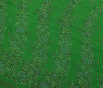 Sushila Vintage Green Scrap Saree 100% Pure Silk Printed Floral Sari Fabric