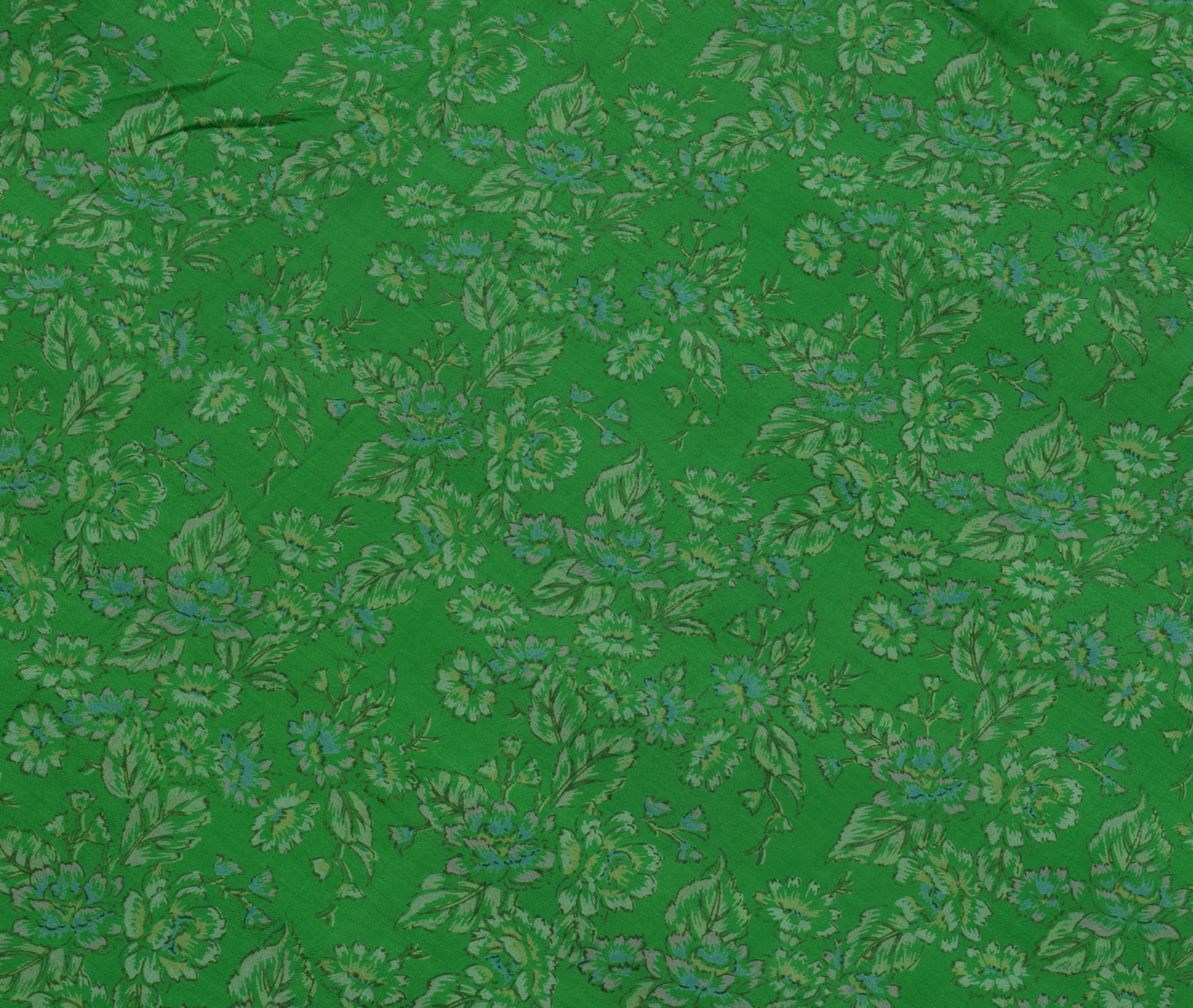 Sushila Vintage Green Scrap Saree 100% Pure Silk Printed Floral Sari Fabric