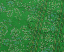 Sushila Vintage Green Scrap Saree 100% Pure Silk Printed Floral Sari Fabric
