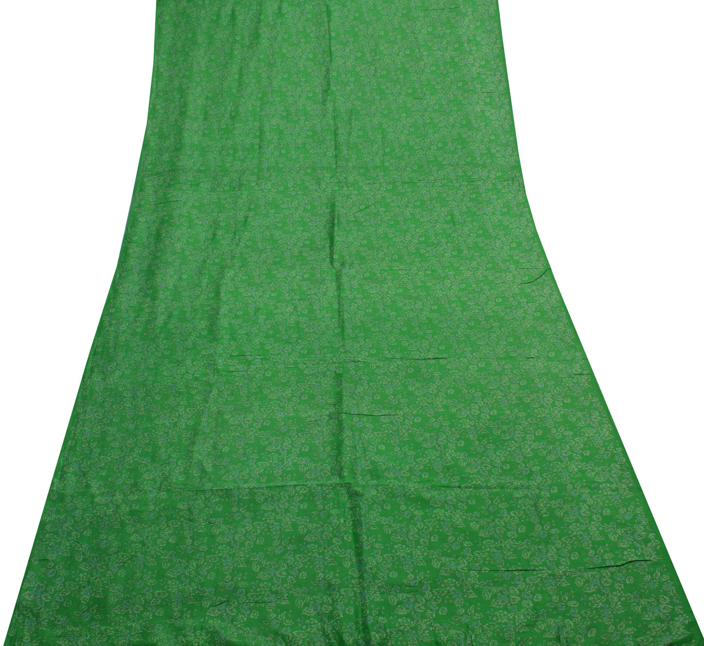 Sushila Vintage Green Scrap Saree 100% Pure Silk Printed Floral Sari Fabric