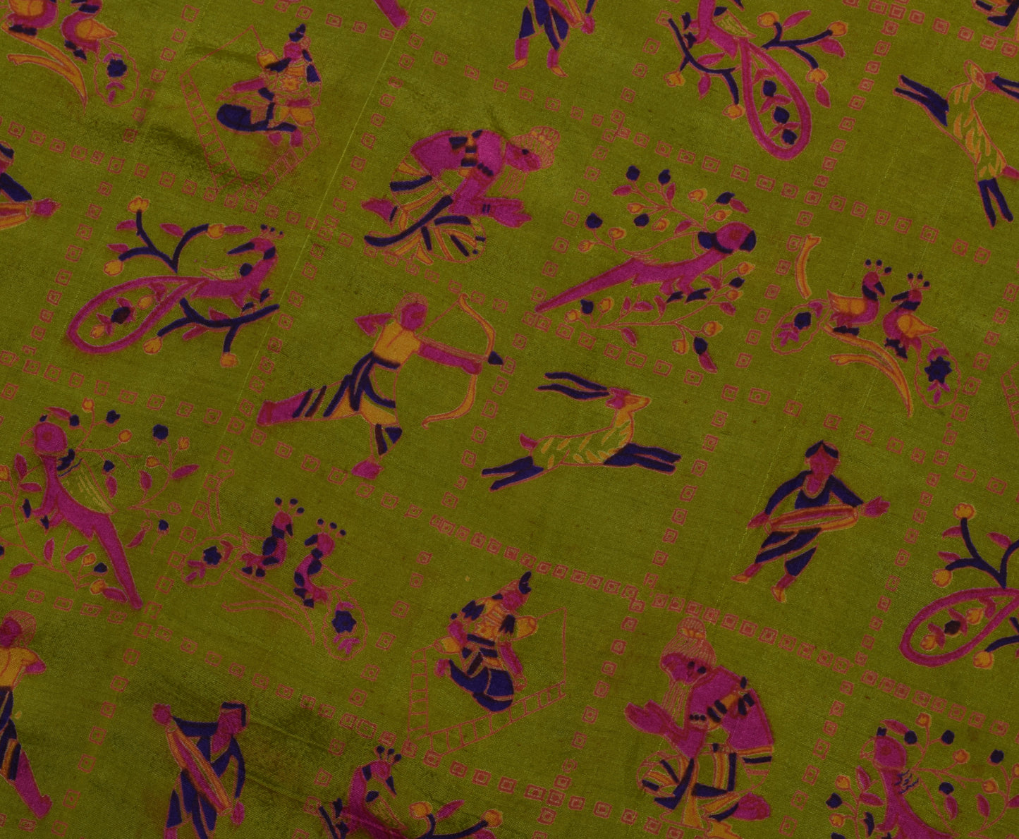 Sushila Vintage Green Scrap Saree 100% Pure Silk Printed 5 Yard Sari Fabric