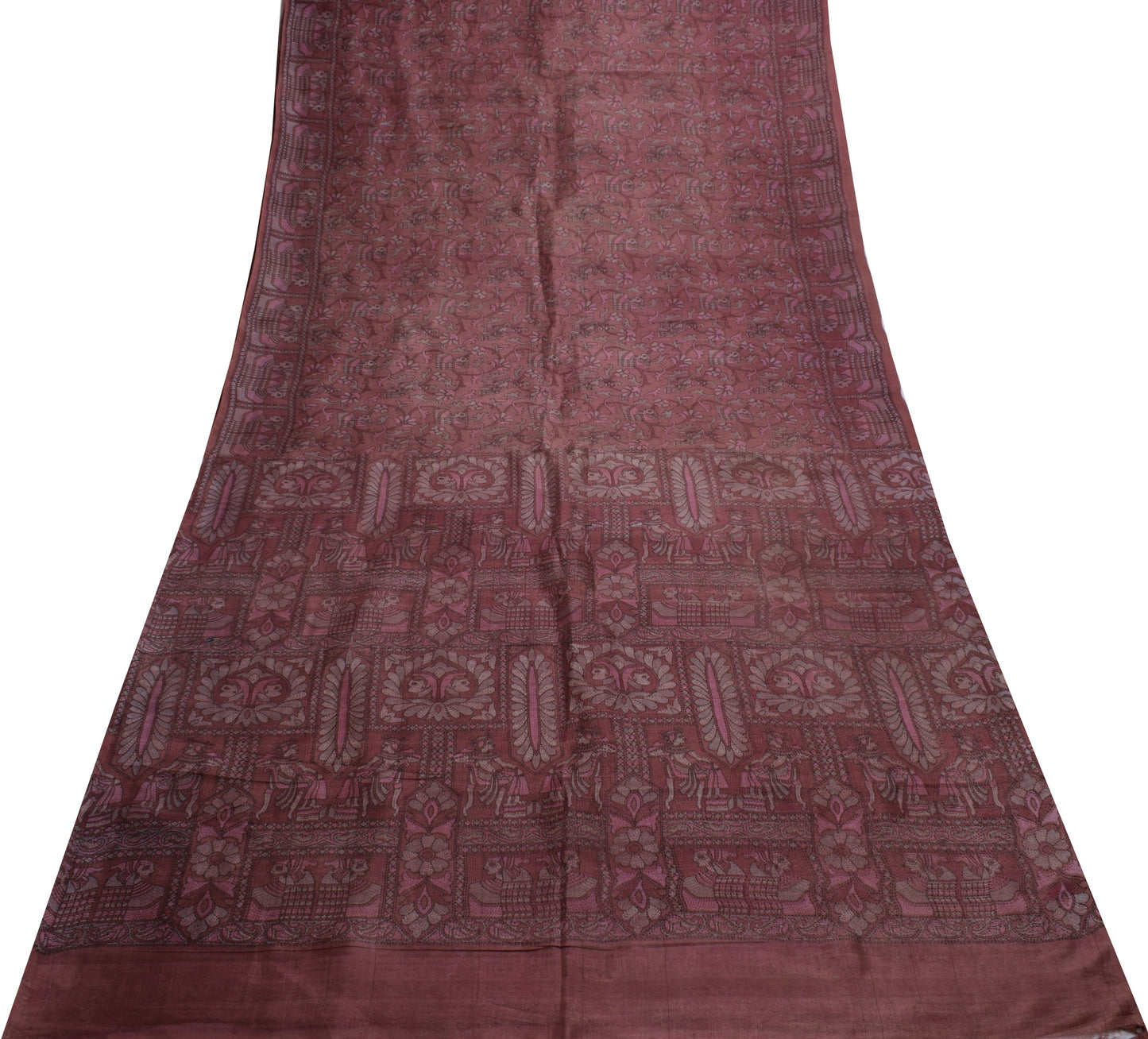 Sushila Vintage Indian Scrap Saree 100% Pure Silk Printed Floral Sari Fabric