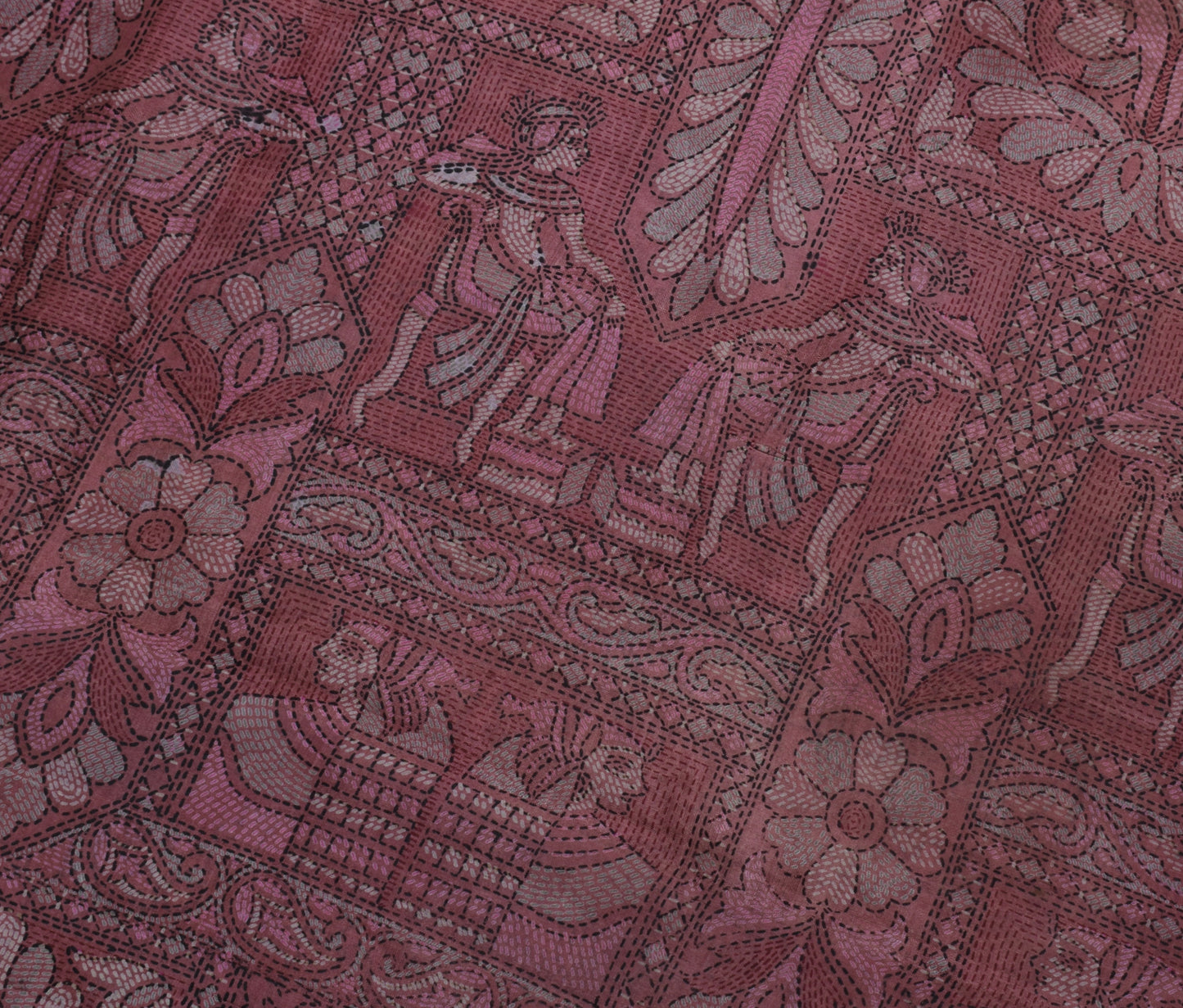 Sushila Vintage Indian Scrap Saree 100% Pure Silk Printed Floral Sari Fabric