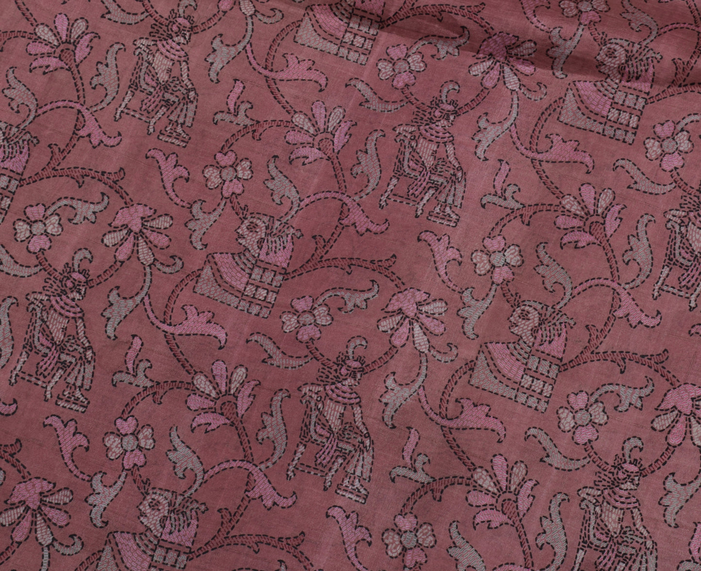 Sushila Vintage Indian Scrap Saree 100% Pure Silk Printed Floral Sari Fabric