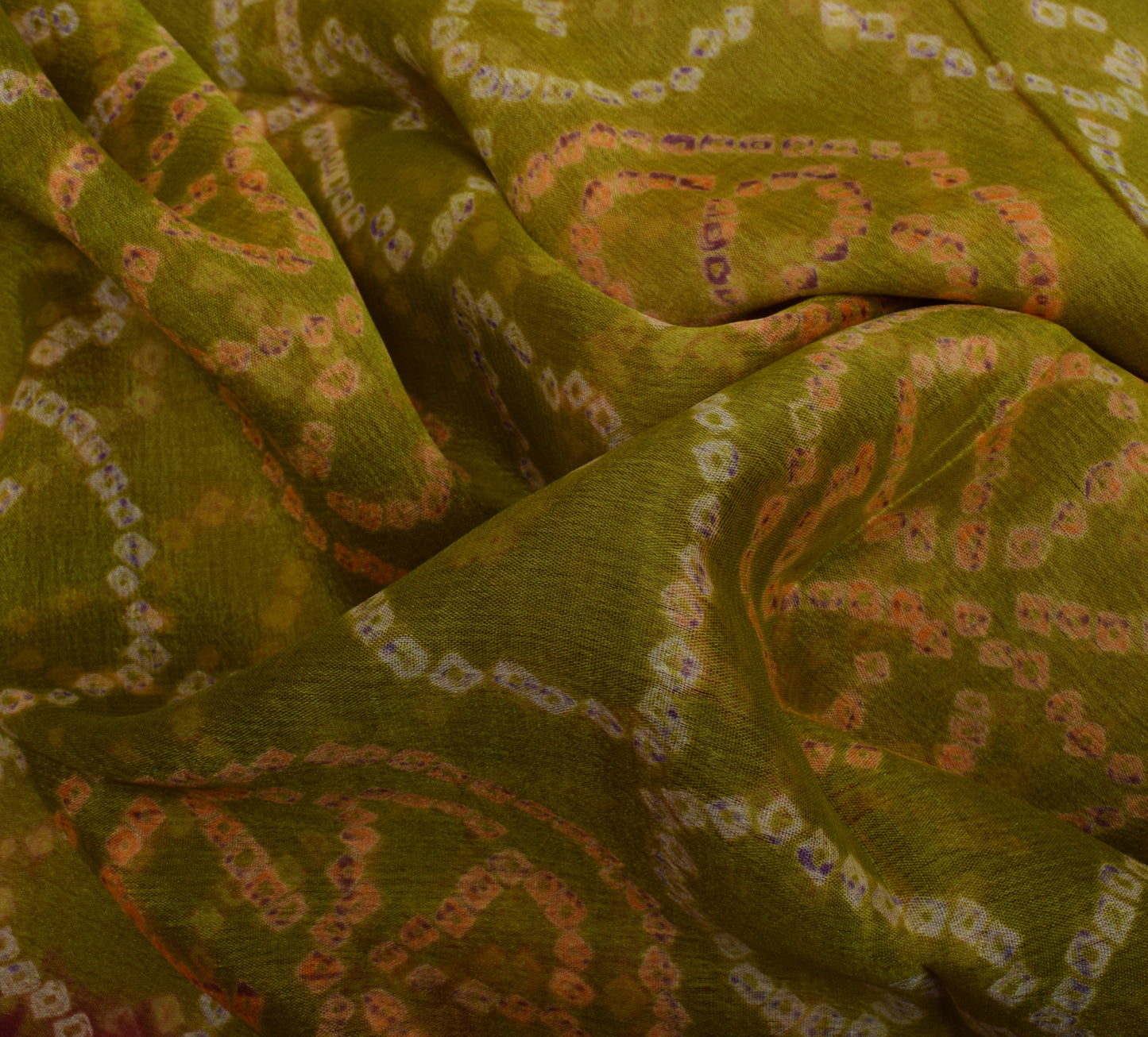 Sushila Vintage Green Scrap Saree 100% Pure Silk Bandhani Printed Sari Fabric