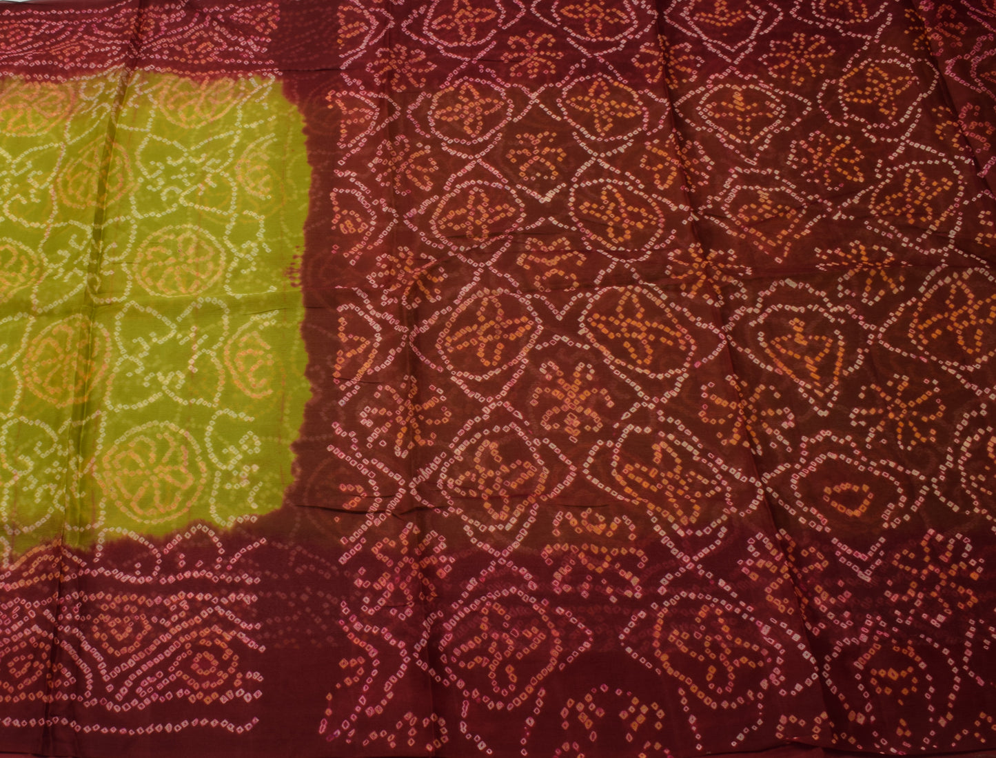 Sushila Vintage Green Scrap Saree 100% Pure Silk Bandhani Printed Sari Fabric