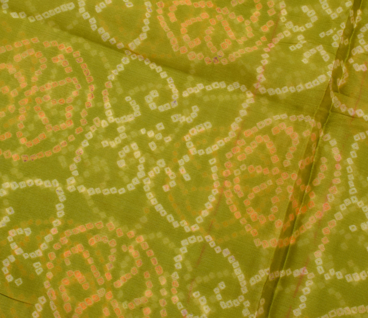 Sushila Vintage Green Scrap Saree 100% Pure Silk Bandhani Printed Sari Fabric