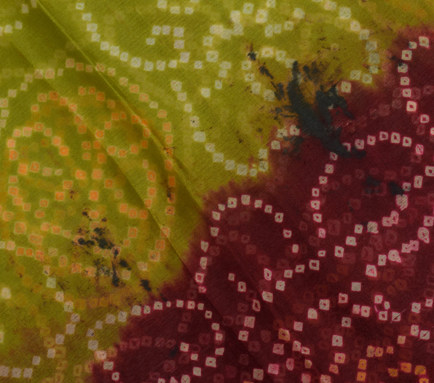 Sushila Vintage Green Scrap Saree 100% Pure Silk Bandhani Printed Sari Fabric