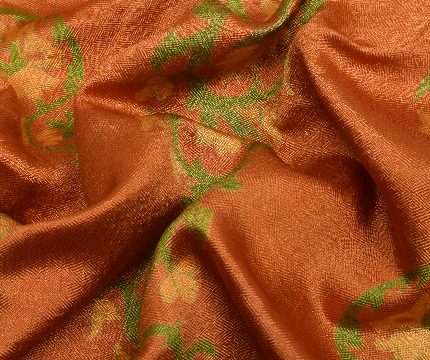 Sushila Vintage Orange Scrap Saree 100% Pure Silk Printed Floral Sari Fabric