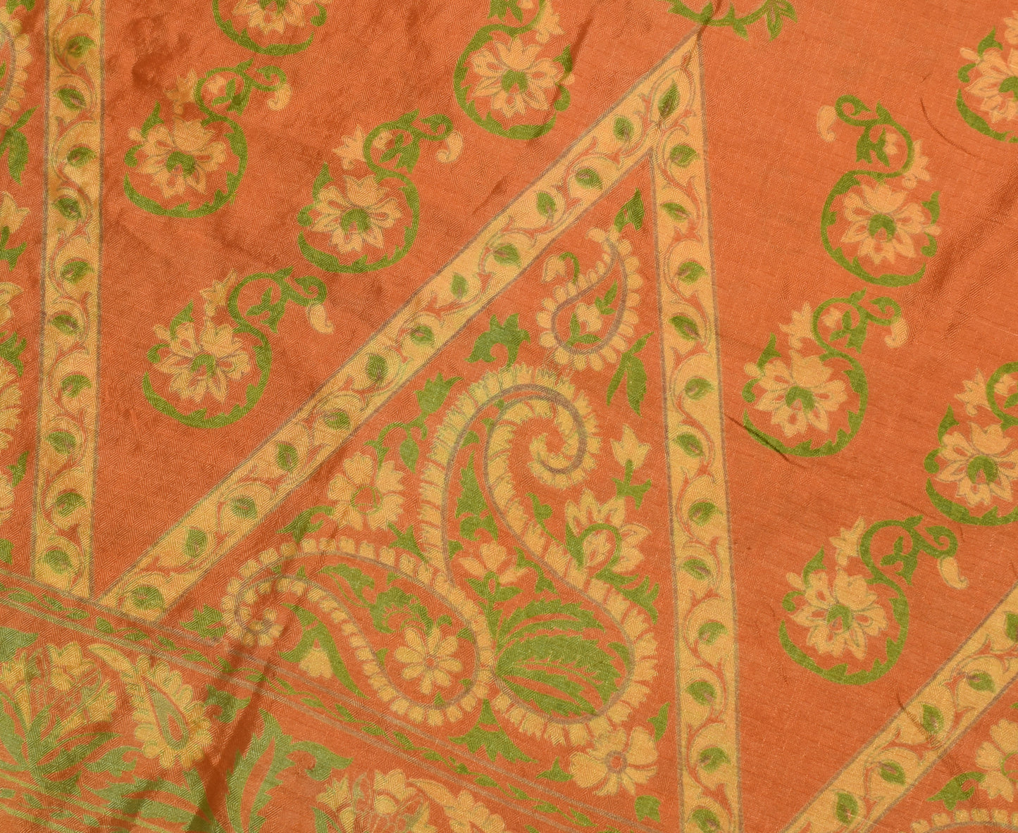 Sushila Vintage Orange Scrap Saree 100% Pure Silk Printed Floral Sari Fabric