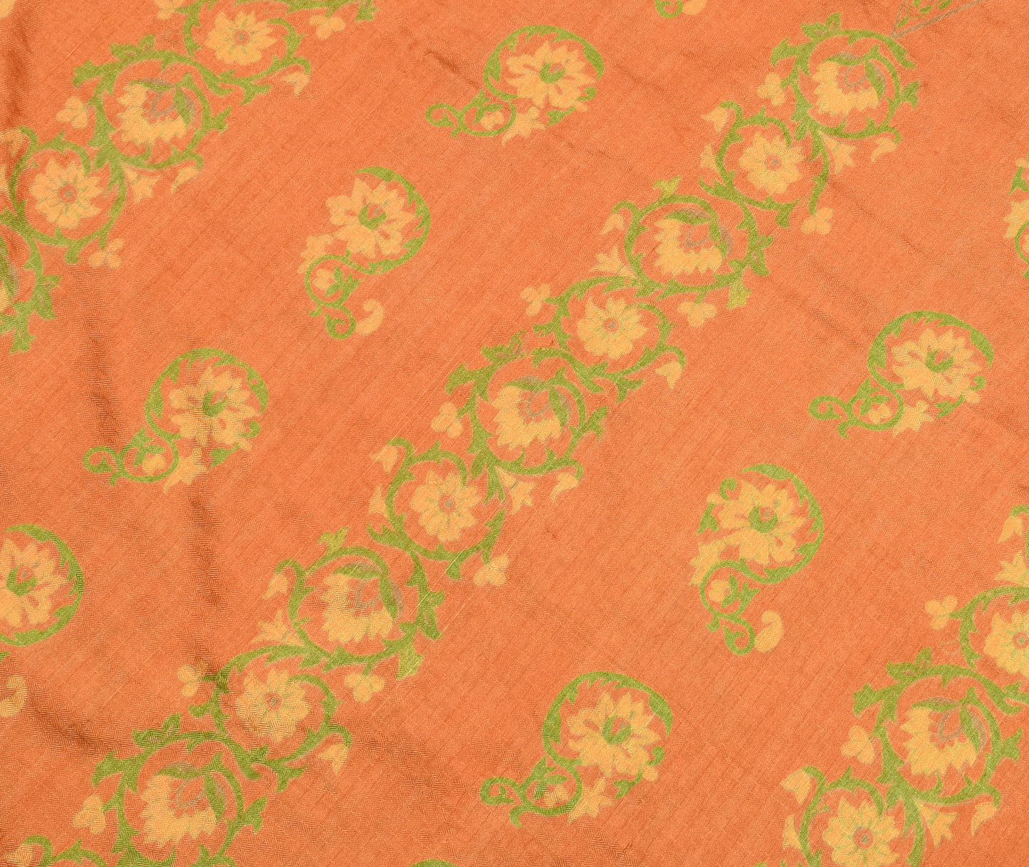 Sushila Vintage Orange Scrap Saree 100% Pure Silk Printed Floral Sari Fabric