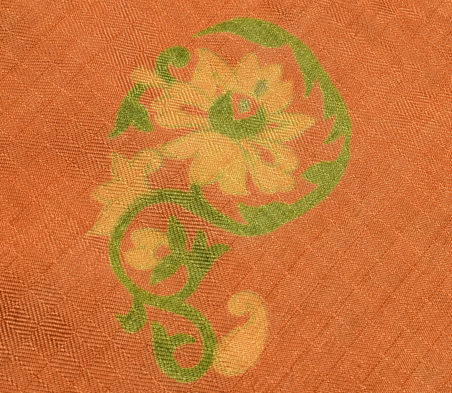 Sushila Vintage Orange Scrap Saree 100% Pure Silk Printed Floral Sari Fabric