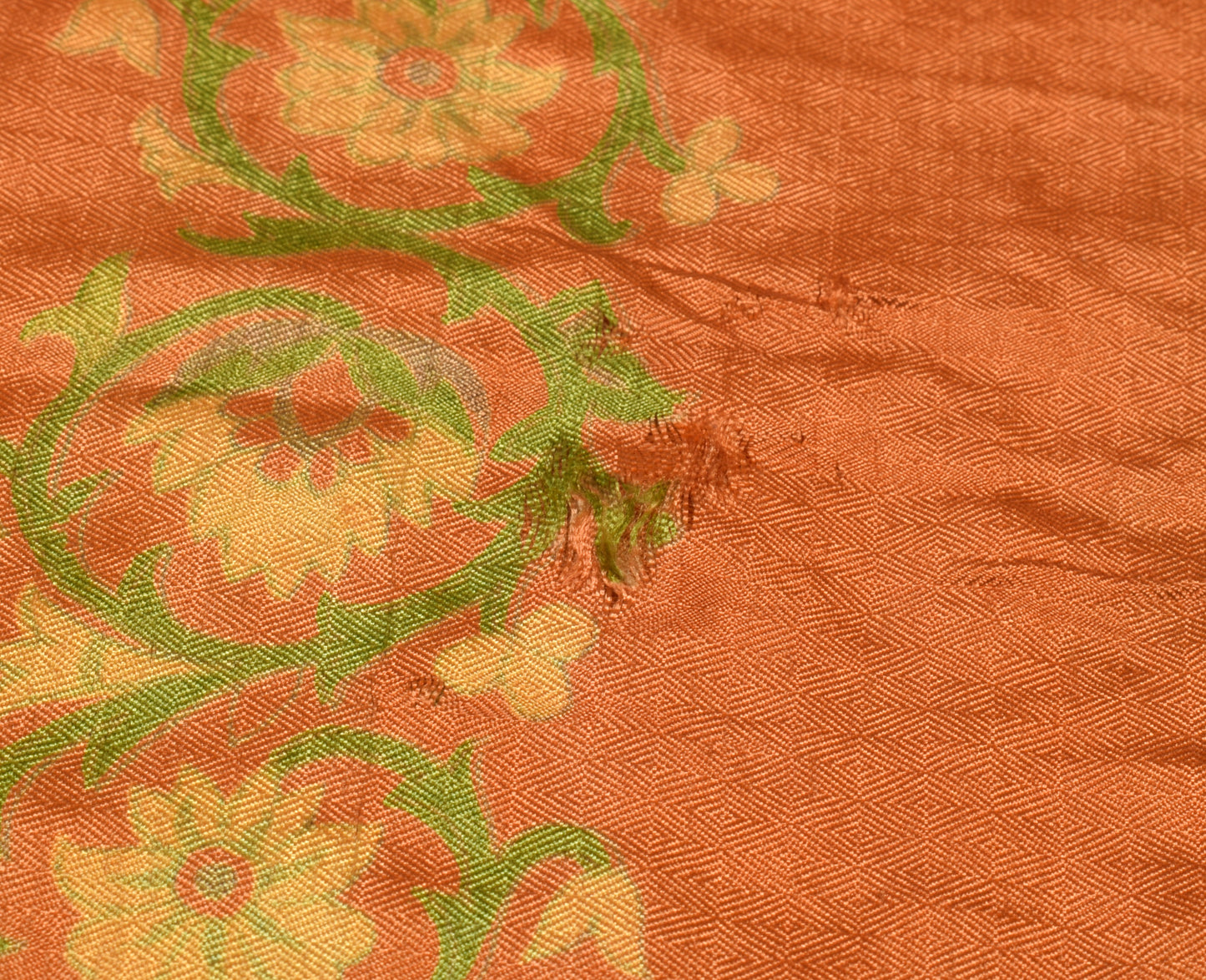 Sushila Vintage Orange Scrap Saree 100% Pure Silk Printed Floral Sari Fabric
