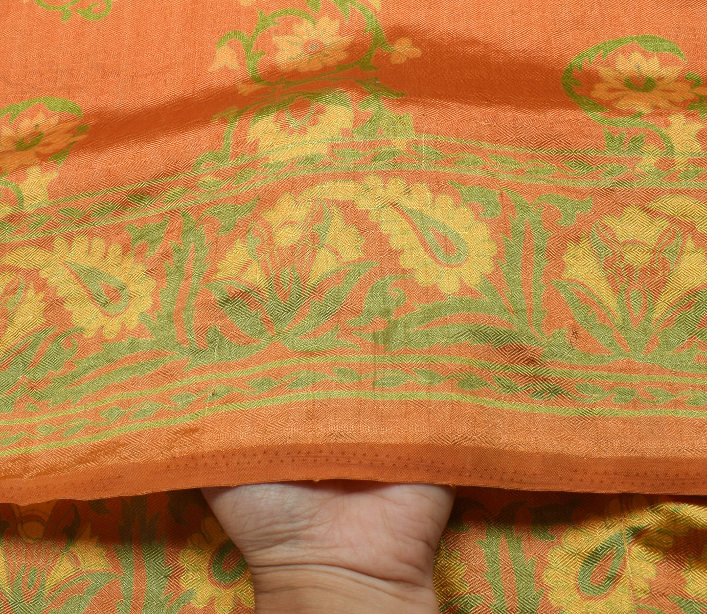 Sushila Vintage Orange Scrap Saree 100% Pure Silk Printed Floral Sari Fabric