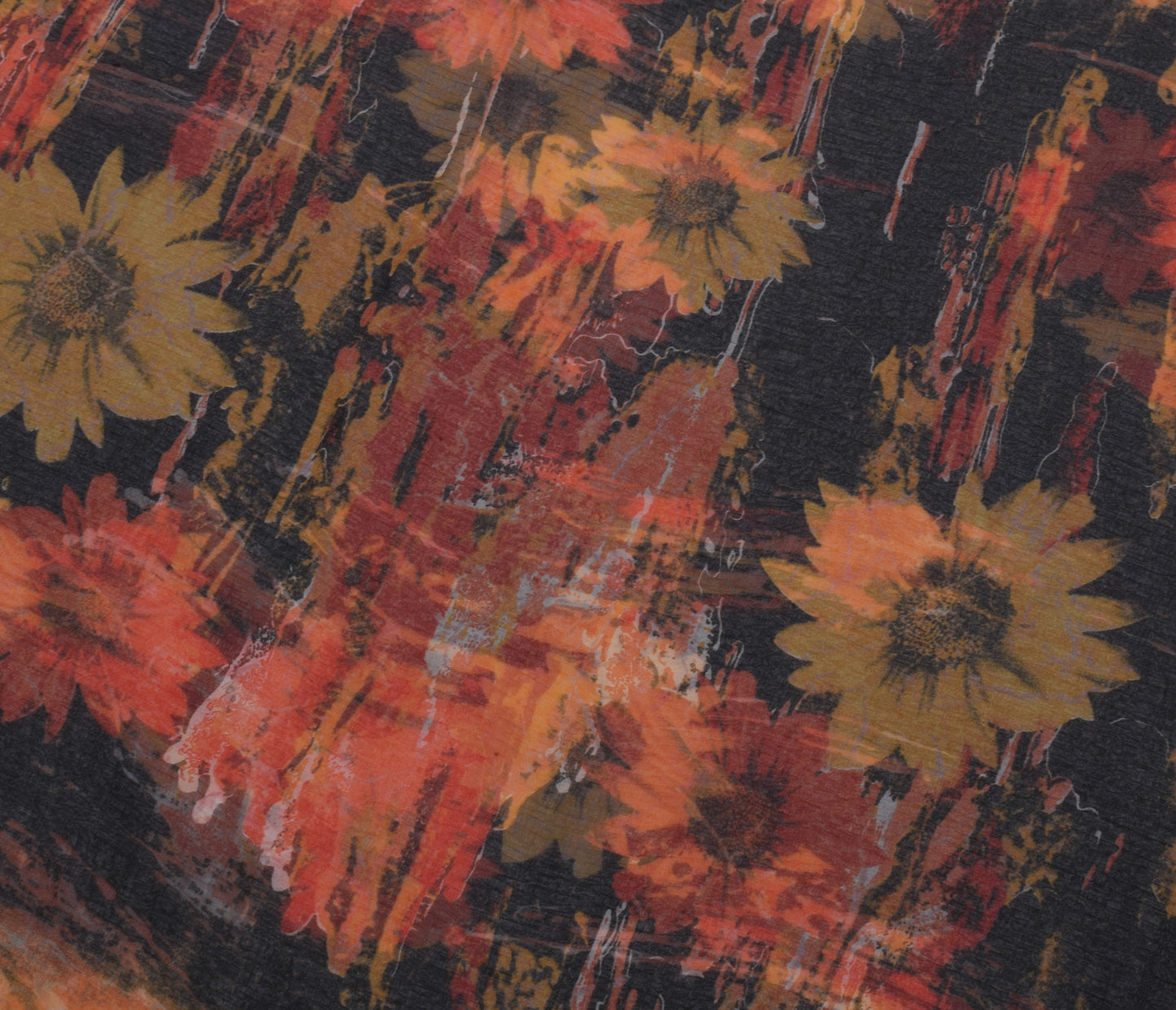 Sushila Vintage Black Scrap Saree Blend Chiffon Silk Printed Floral Sari Fabric