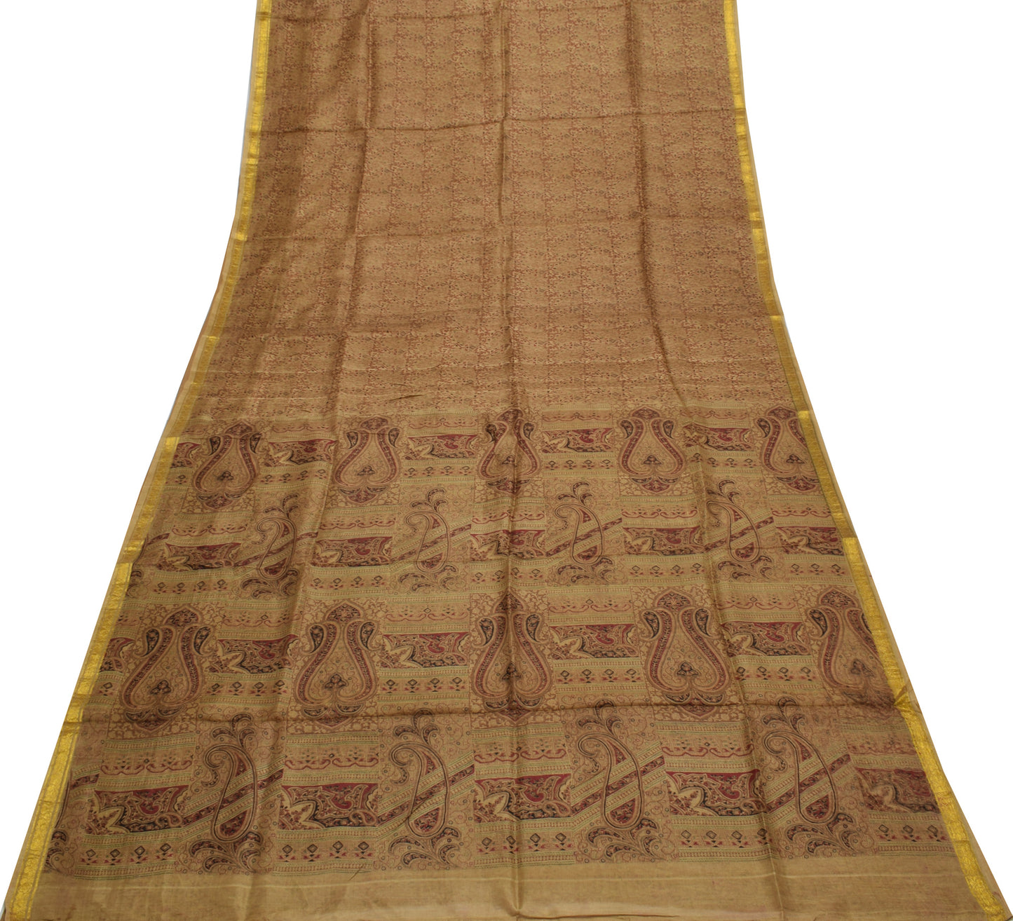 Sushila Vintage Brown Scrap Saree 100% Pure Silk Printed Floral Sari Fabric